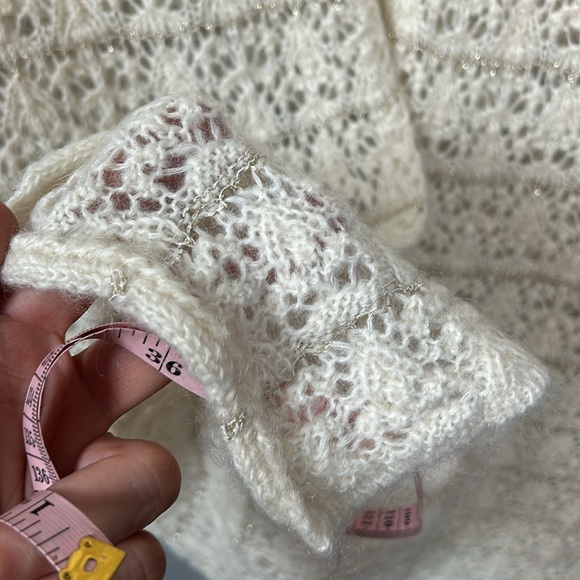 Y2K Heart Moon Star Mohair Blend Cowl Neck Sweater long Cream Crochet Open Sz M - Picture 14 of 14